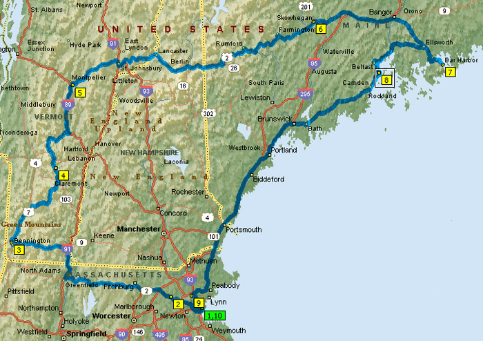 Map for 2009 New England Trip
