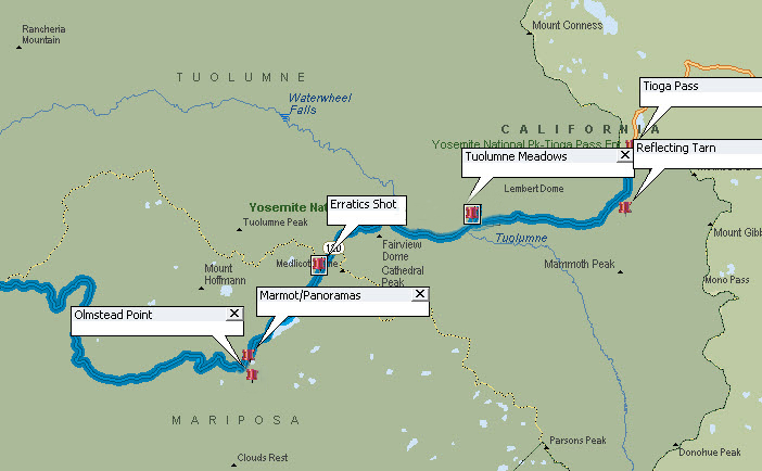 Tioga Pass Road Map